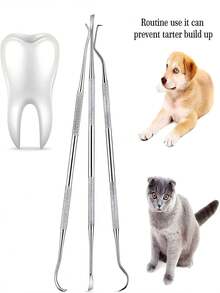 Stainless Steel Dual-Headed Dental Scraper & Scaler Tool For Dogs, Designed For Removing Tartar, Suitable For Cleaning Dog & Cat Teeth - Multicolor - View 3