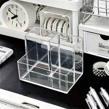 Minimalist Transparent Multi-Compartment Pen Holder, Multifunctional Desktop Stationery Storage Box, Suitable For Office And Study Supplies - Multicolor - View 7