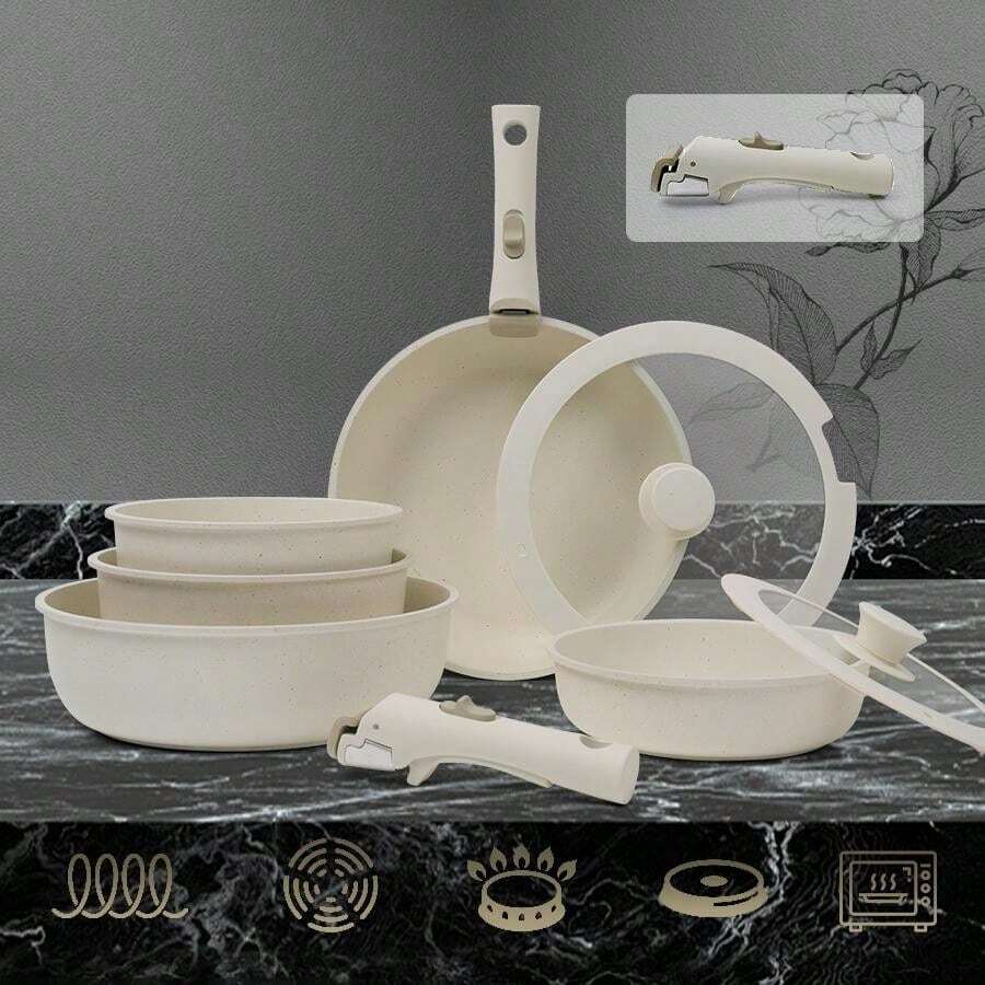 Set di pentole e padelle - Set da 9 Pezzi Bianco Elasticizzato - Visualizzare 1