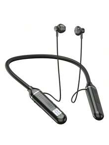 1 件时尚颈带设计按钮控制柔软舒适硅胶柔性颈带 HiFi 立体声无线耳机，时尚无线音乐耳机