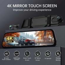 Dash Cam For Cars 4k, Rear View Mirror Camera, Back Up Cameras For Vehicles, 9.66" Mirror Dash Cam With 4K Front & 720P Rear Camera | Dimming Rearview Display | Touch Screen Operation | Reversing Image With Guidance Lines | Super Night Vision | G-Sensor | Loop Recording | Parking Monitoring | Includes 32GB SD Card (Supports 128GB) | Easy Installation | Suitable For Most Vehicle Models | Perfect Halloween & Christmas Gifts - 4K Touch Dual-channel Dash Cam+32G - View 2