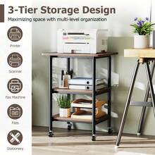 COSTWAY Height Adjustable Printer Stand, 3-Tier Printer Cart With Storage Shelves & Locking Wheels, Rolling Storage Rack, Heavy-Duty Mobile Machine Stand For 3D Printer Scanner Fax Machine, Brown/Black/White - Marrón - Ver 4