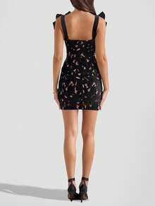 Đầm dự tiệc ngắn ren nơ đen không co giãn dễ thương, thích hợp cho tiệc tùng, hẹn hò buổi tối - màu đen - Xem 4