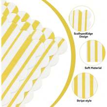 New 40Pcs Yellow Striped Pastel Napkins, 6.5 X6. 5 Inch Scalloped Ice Cream Party Napkin Disposable Paper Cocktail Beverage Napkins For Pastel Party W Shower Birthday Dr Dinner Dr - Yellow 40 - View 3