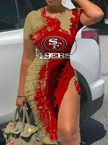 San- Francisco 49ers Sexy Womens Short Sleeve Bodycon Midi Dress With-3 - Multicolor - View 2