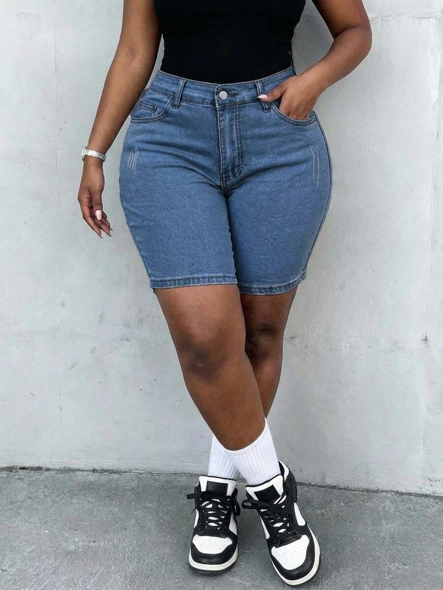 Women's Summer Casual Whisker Embellished Stretchy Denim Shorts Curve Vacation Beach Concert Festival Cowgirl