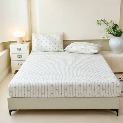 1 bộ ga trải giường kẻ sọc trắng có nơ, kiểu dáng dễ thương dành cho bé gái, tấm bảo vệ nệm ngày Valentine, ga trải giường vừa vặn, mềm mại và thoáng khí, phù hợp với giường đơn, đôi, cỡ Queen, cỡ King, thiết kế túi sâu lên đến 11,8 inch.