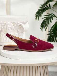 Square Toe Backless Slip-On Sandals For Women, Fashionable Casual Minimalist Versatile Hollow-Out Ladies Outdoor Sandals, Color Block Design, Suitable For All Seasons - Bordeaux - View 6