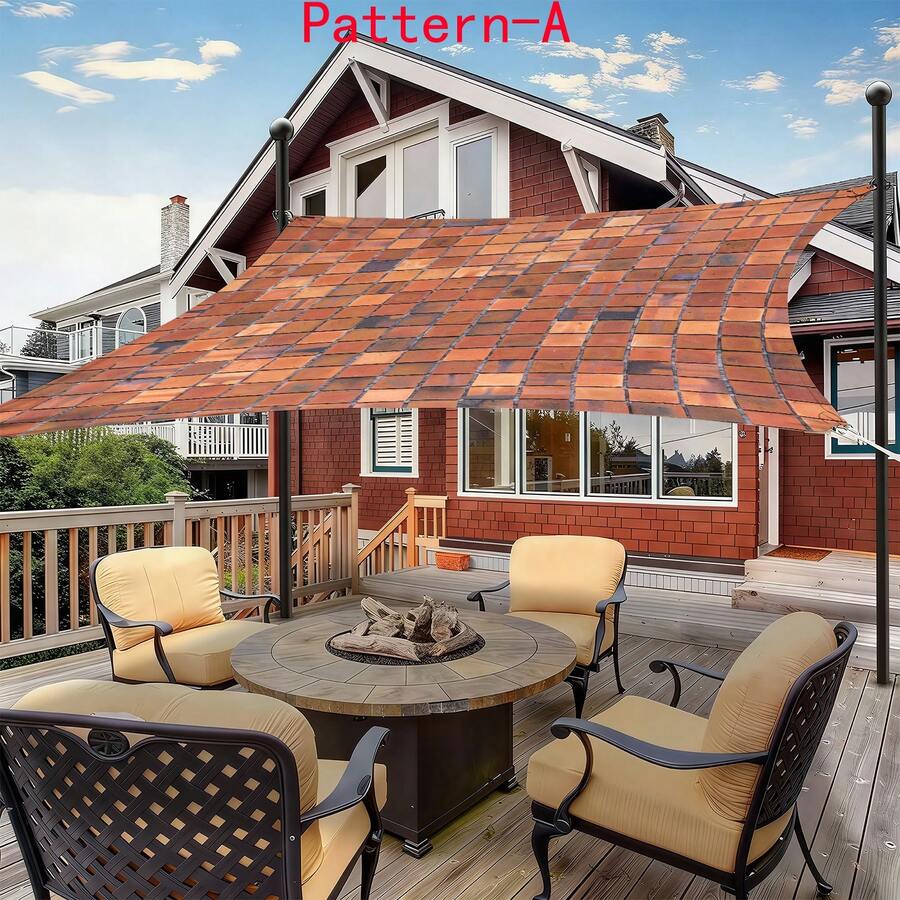 1 pieza Toldo de tela con impresión digital 2D, 5 estilos diferentes de patrones de grano de madera y piedra falsos, con características como patrón impreso, resistente al viento, desmontable, ligero, semioscurecedor, a prueba de polvo y resistente al desgaste, equipo de camping, artículos esenciales de camping - Multicolor - Ver 1