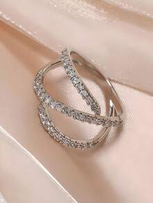 Silver Plated Cubic Zirconia Stackable Rings Set, Twisted/Leaf/Infinity Open Band Rings, Elegant Minimalist Jewelry For Women, Daily & Party Wear - Sexy Lines YR0844 - View 9