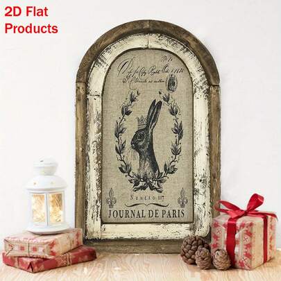 1pc 2D Flat - Vintage Crown Rabbit Decorative Plaque And Ornament - Classic Art Decor, Suitable For Home, Bar, Cafe, Porch, Perfect Easter Gift