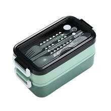 1pc Plastic Double-Layer Lunch Box With Utensils, Microwave , Leak-Proof Food Container, Suitable For Classroom, Camping, Picnic, Home Kitchen, Christmas Gift, School Supplies - Multicolor - View 5