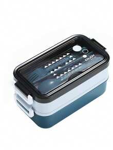 1pc Plastic Double-Layer Lunch Box With Utensils, Microwave , Leak-Proof Food Container, Suitable For Classroom, Camping, Picnic, Home Kitchen, Christmas Gift, School Supplies - Multicolor - View 16