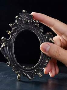 1 قطعة إطار صورة بشكل بيضاوي مصنوع من الراتنج بنمط زهري عتيق باللون الأسود، مناسب للتصوير الفوتوغرافي وديكور المنزل المصغر وديكور عيد الهالوين - متعدد الألوان - مشاهدة 6