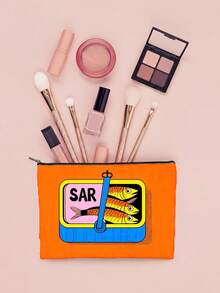 沙丁鱼图案女士化妆包和洗漱包，多功能小物件收纳袋，带衬里和拉链设计，便携式手提包，适合户外、家居收纳、旅行必备品收纳，可用作零钱包、化妆包、铅笔盒、糖果袋，适合日常通勤、度假、商务、健身、户外活动，并可作为生日、圣诞节、新年、情人节、万圣节、母亲节、父亲节、护士节等节日的礼物。