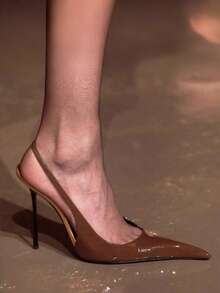 26 Spring Sexy Patent Leather Closed Toe High Heel Sandals, Super High Heel Pointed Toe Party Pumps For Women - Brown - View 1