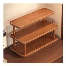 1pc 3-Tier Bamboo & Wood Organizer Rack, Space-Saving Kitchen Countertop Storage Shelf - Multicolor - View 7
