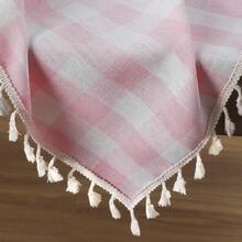 Romanstile Valentines Pink Gingham Tablecloth Square, Waterproof Heavy Duty Linen Cotton Checkered Table Cloth With Tassel, Wrinkle Free Plaid Table Cover For Spring Easter Outdoor - 55 X 55 Inch - 粉紅色格子呢 - 查看 4