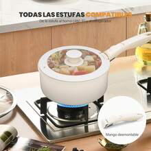 GMK Juego de Ollas y Sartenes de 11 Piezas, Bateria de Cocina Juego de Sartenes Antiadherentes con Mangos Desmontables, Juego de Sartenes Fácil de Limpiar (Crema Blanco 01) - Crema Blanco 01 - Ver 6