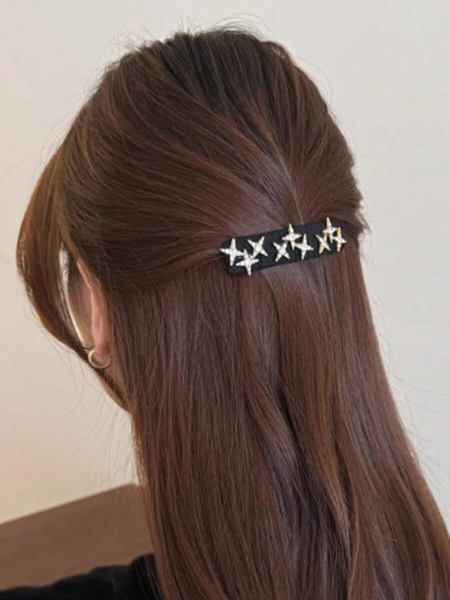 2pcs/1pc Fashionable Rhinestone Star Bangs Hair Clip, Women Chic Side Clip BB Clip Half Bun Hair Accessory With Star Element - Multicolor - View 1
