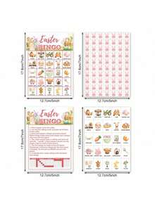 33件套复活节宾果游戏套装，24人游戏，包含复活节宾果卡，适合家庭聚会、派对活动，是复活节派对游戏的理想礼物。 - 彩色 - 查看 3