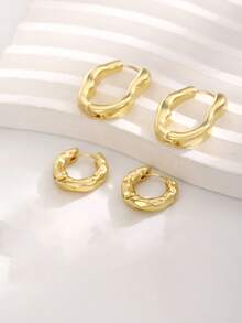 Khuyên tai vòng vàng bất đối xứng thời trang, khuyên tai tròn phù hợp cho phụ nữ đeo hàng ngày, quà tặng. - Bông tai hình học - Xem 7