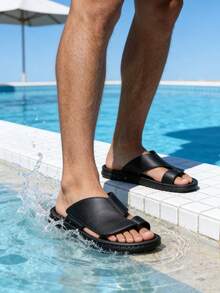 男士拖鞋 - 男士人字拖 - 男士时尚轻便人字拖凉鞋 - 舒适、防滑、耐穿的沙滩人字拖鞋，适合海滩、露营和休闲穿着 - 黑色 - 查看 8