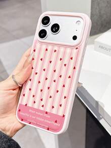 1pc Cute Red Heart & Striped Design Padded Shockproof Textured Phone Case, Suitable For Women's Daily Use, Fashionable Phone Case Compatible With IPhone 15/16 Pro/16/16 Pro Max/15 Pro Max, Apple 17/17 Pro/17 Pro Max, 13/13 Pro/13 Pro Max/14/14 Pro Max - Multicolor - View 4
