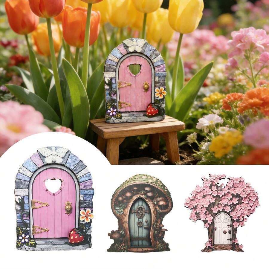 1.0cm Thick Mini Fairy Door Decor Ornament, Fairy Door Shaped, Suitable For Outdoor Garden Yard Lawn, Fantasy Theme Micro Landscape Decor, Outdoor & Garden Supplies, Gardening Ornament (Double-Layer Craft) - JLM021 - View 1