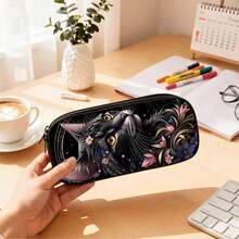 1pc Black Cat Design Large Capacity Pencil Case, Multi-Layer Storage For Pencils, Erasers, Rulers And Other Stationery. Practical Stationery For Daily School, Outdoor Sketching, Office Desk Organization, Ideal Gift For New Year, Back To School - Multicolor - View 4