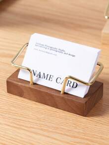 1pc Card Storage Business Card Holder, Simple Tabletop Shelf Beech Wood Cards Display Stand Walnut Wood Metal Wooden Card Holder, Home Office Supply - Multicolor - View 6