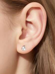 S925 Sterling Silver Shiny Zirconia Snake Stud Earrings, 5A Zirconia French Ear Bone Stud, Hypoallergenic Ear Piercing Care, Valentine's Day Birthday Gift With Jewelry Box - Silver - View 3