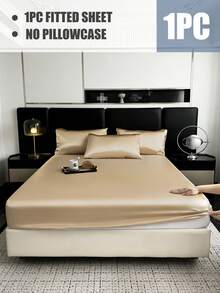 1pc Champagne Gold Satin Fitted Sheet - Sateen Fitted Sheet, Single/Double Bed Cover, Glossy & Soft, Fits Mattress Up To 12 Inch, Machine Washable, Comfortable For All Seasons, Lightweight & Luxurious, Dust-Proof Bed Cover, Available In Multiple Sizes, Great For Birthday, Christmas Gift, Casual Fitted Sheet In Multiple Colors (No Pillow Case Or Pillow Insert) - View 2