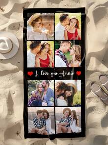 A Customized Photo And Name Beach Towel, Valentine's Day Personalized Bath Towel, Adult Pool Towel, Vacation Gift, Beach Towel, Wedding Couple Commemorative Gift, Valentine's Day, Birthday Gift, Friend/Couple/Family/Pet, Adult Pool Towel, Vacation Gift, Beach Towel - Multicolor - View 3