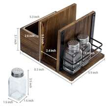 CYPNMyGift - Serviletero con 3 vidrio especieros incluye salero y pimentero incluye espacio para oros condimentos en madera maciza y tiene un diseño industrial con alambre en color negroFashion - 223616060 - Ver 7