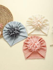 3件套多色可爱针织婴儿帽，花卉图案，精美礼品及拍照道具，四季皆宜 - 彩色 - 查看 3