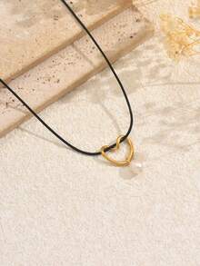 1pc Minimalist Black Rope Heart Decor With Faux Pearl Accent Women's Accessory, Suitable As Valentine's Day, Mother's Day Gift For Girlfriend/Mom, Fashionable Multifunctional Jewelry Accessory - Yellow Gold - View 2
