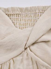 Apricot Sexy Front Twist Spaghetti Strap Ruffle Backless Loose Sweet Camisole, Made Of Textured Fabric, Casual, Office, Beach Vacation Wear, Young Fashion Spring/Summer New - Light Apricot - View 7