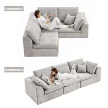 Sofás seccionales de 3 plazas para sala de estar, sofás modulares con asientos profundos, sofá seccional tipo nube, fundas de sofá lavables, sofá moderno minimalista para sala de estar o apartamento, color gris claro. - Gris Claro - Ver 3