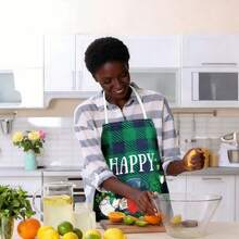 4 delantales de cocina irlandeses con diseño de trébol y gnomo a cuadros, delantales verdes para cocinar y hornear, para mujeres y hombres. - Verde - Ver 4