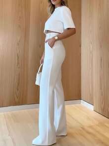 Conjunto casual elegante de 2 peças para primavera/verão, para deslocações diárias, escritório e negócios, conjunto casual feminino, conjunto feminino elegante, roupa árabe branca - Branco - Ver 2