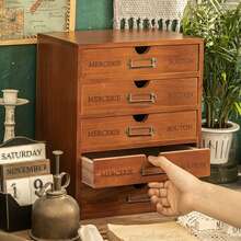 Organizador de escritorio de madera vintage con 5 cajones, caja de almacenamiento rústica para el hogar y la oficina. - Marrón - Ver 7