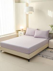 1件浅紫色波点图案床笠，甜美少女风床垫保护套，情人节床垫罩，床单，柔软透气，适用于各种尺寸的床——单人床、双人床、特大号床、大号床，深口袋设计，最大可达11.8英寸 - 淡紫色 - 查看 4