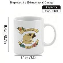 1pc Cute Pug Dog Ceramic Coffee Mug With "Draggin' " Pug Quote & Slow & Steady Wins The Race Design - Dishwasher Tea/Cocoa Cup, Non-Slip Gift For Pug Lovers, Christmas, Birthdays, Housewarming (White Pug Face) - Deep Green - View 5