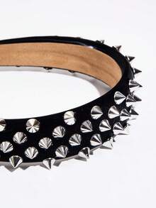 1pc Solid Color Leather Punk Style Studded Headband, Simple Design High Quality Fashion Hair Accessory, Suitable For Sweet And Cool Streetwear For Women,Hairband,Hair Hoop Headbands, Black - 黑色 - 查看 3