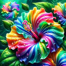 5D方形钻石画套装，彩色芙蓉花，适合初学者，手工DIY钻石画宝石艺术家居墙面装饰礼品 - 彩色 - 查看 1