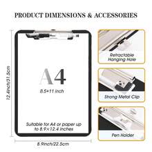 2 PCS Clip Boards 8.5x11,Black Plastic Clipboard With Pen Holder,Standard Letter Size A4,Heavy Duty,Hanging Clipboards For Women  Teacher, Schoolsss Office Home Supplies - Black - 查看 4