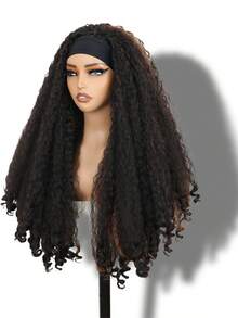 DZfirst Tóc giả mềm mại, xoăn nhẹ, dài 22-30 inch, kiểu tóc Afro Puff kèm băng đô, tóc tết ombre nâu, đuôi tóc xoăn co giãn độc đáo, chất liệu tổng hợp. - Nhiều màu - Xem 5