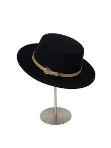 1顶女士复古黑色宽檐羊毛毡平顶帽，适合日常、旅行、晚间活动、秋冬季节，英伦风格 - 多色 - 查看 12