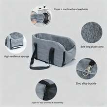 1pc New Pet Car Armrest Nest, Soft & Comfortable Pet Car Booster Seat Cover, Suitable For All Seasons, Removable & Portable Pet Carrier With Safety Buckle, Soft Cushion, Convenient For Pet Travel - Grey - View 6